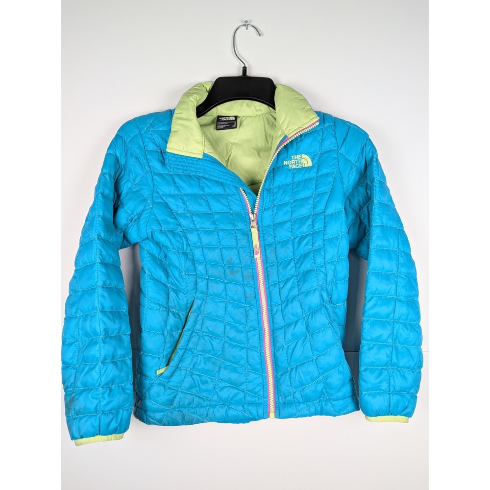 The North Face Girls Blue Long Sleeve Full-Zip Quilted Puffer Jacket Size S 7/8